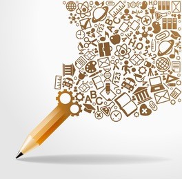 creative splash pencil with school icons set illustration. concept learning. the study of science. his work - eps10 vector file, contain transparent elements and mesh gradients