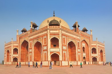 view of humayun's tomb one of the most famous mughal buldings in new delhi, india.