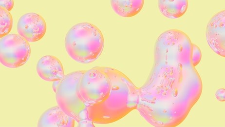 3d rendering. abstract holographic floating liquid blobs, soap bubbles, metaballs.