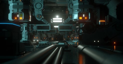 a scene of a futuristic/sci-fi spaceship. 3d illustration.