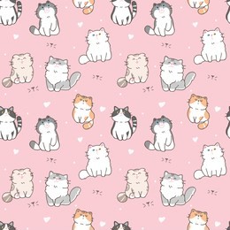 seamless pattern of cute cartoon cat design on pink background