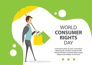 vector illustration consumer rights day with umbrella, banner, landing page