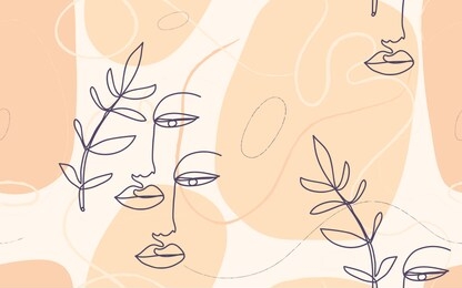 modern fashion pattern with continuous line, drawing of woman face. fashionable template for design. 