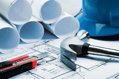 architecture blueprints, blue tone