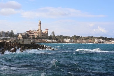 scenic view of montaza palace in alexandria from the mediterranean sea