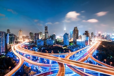 shanghai elevated road junction and interchange overpass at night