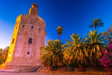 torre del oro, meaning golden tower, in seville, spain is an albarrana tower located on the left bank of the guadalquivir river
