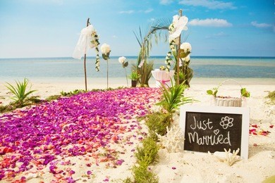 beach wedding venue (focus on text)