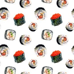 watercolor hand drawn sushi isolated seamless pattern.