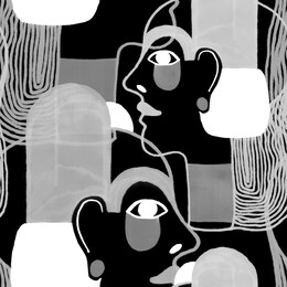 woman portraits texture in modern abstract style. hand-drawn raster seamless pattern for your contemporary fashion design.