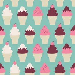 seamless pattern with ice cream cones in pastel colors.