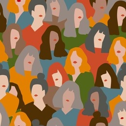 female diverse faces,
seamless pattern. vector template with for card, poster, flyer and other users 