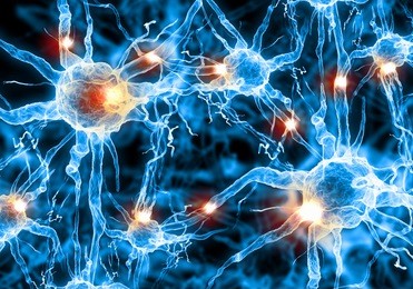 illustration of a nerve cell on a colored background with light effects