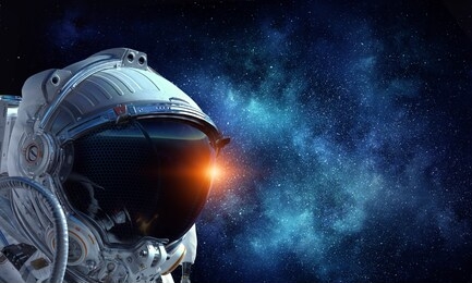 astronaut pioneer doing research. mixed media