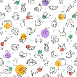 line style fruit and vegetables pattern. doodle seamless background. the modern and light pattern is ideal for promotional products, textiles, websites, identity, menu, packaging and more