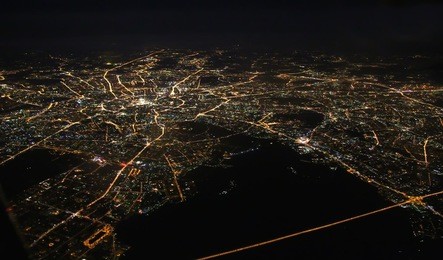 aerial view of moscow at night