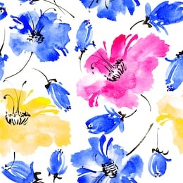 watercolor and ink illustration of flowers. sumi-e, u-sin painting. seamless pattern.