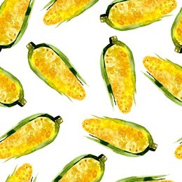 watercolor corn seamless pattern