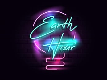 earth hour neon sign. poster, banner, flyer, brochure, leaflet, web icon, event poster, placard. vector eps 10