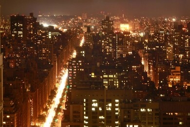 aerial view of manhattan buildings. new york at night.