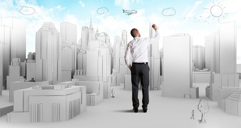 city and office sketch of an architect