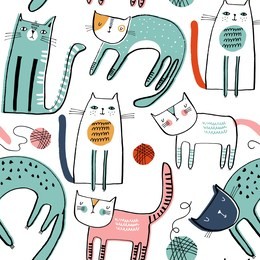 seamless vector pattern with cute cats for typography poster, card, label, brochure, flyer, page, banner design. vector illustration background. 