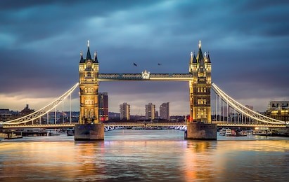 tower bridge withreflections in the thames at sunset