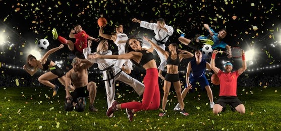 huge multi sports black collage basketball taekwondo, karate, bodybuilding, athletics