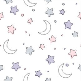 seamless pattern with stars and moon. vector background for gift wrapping paper, fabric, clothes, textile, surface textures, scrapbook. 