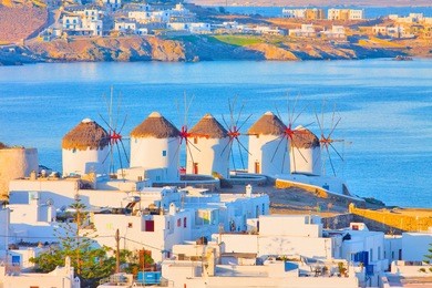 greece mykonos windmills closeup