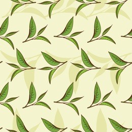 seamless pattern illustrated nature, tea leaves and high-vitamin diet.
