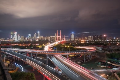 shanghai interchange overpass and elevated road in nightfall