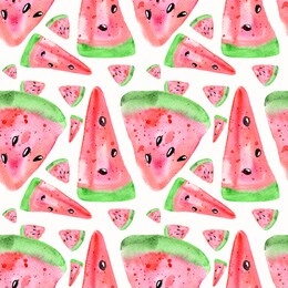 watermelon watercolor seamless pattern on white background. handwork. ideal for background web pages, fabric printing, textiles. summer juicy print. in a hand-drawn watermelon.