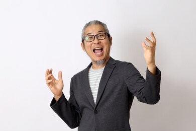 the asian man expresses feeling on the white background.