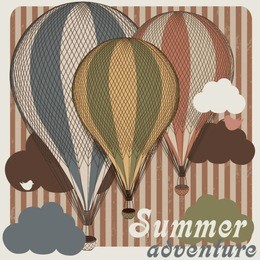 retro hot air balloon t-shirt design with air balloon summer background