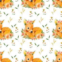 deer and flower watercolor illustration seamless pattern