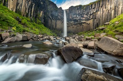 svartifoss is a waterfall in skaftafell in vatnajökull national park, iceland