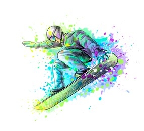 abstract snowboarder from a splash of watercolor, hand drawn sketch. vector illustration of paints