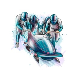 bobsleigh for four athletes from splash of watercolors. sports equipment for the bobsleigh race. winter sport. vector illustration.