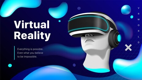 virtual reality headset. a mannequin's head  wearing modern vr goggles in the space with liquid shapes. realistic 3d vector illustration eps10 