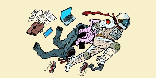 dream of being an astronaut, leader breaks out of stereotypes. new life space and science. pop art retro vector illustration vintage kitsch