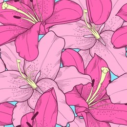 beautiful seamless background with pink lilies hand-drawing. many similarities to the author's profile