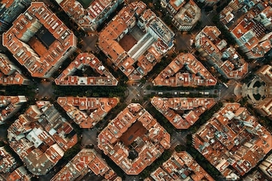 barcelona street aerial view with beautiful patterns in spain.