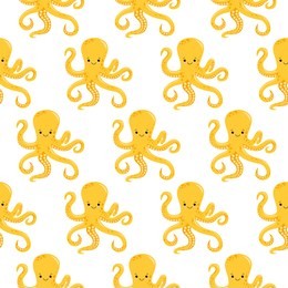 vector seamless pattern with yellow octopuses. cute octopuses have fun