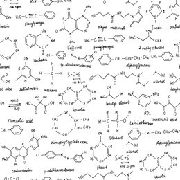 organic compounds. seamless texture. sketch of the school blackboard with the chemestry organic compound. organic chemistry. 
