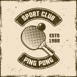ping pong sport club vintage emblem, label, badge or logo. vector illustration on background with removable grunge textures