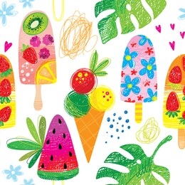 hand drawn doodle ice cream summer  seamless pattern