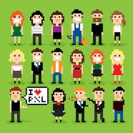 set of pixel people icons, vector illustration