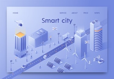vector illustration written smart city isometric. use natural alternative energy. solar panels windmills among buildings city. energy and health care,  modern construction, public life.