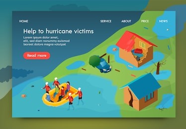 isometric is written help to hurricane victims. rescue service evacuates residents from homes destroyed by hurricane. rescuers carry boat victims  flood. destruction and damage from natural disaster.